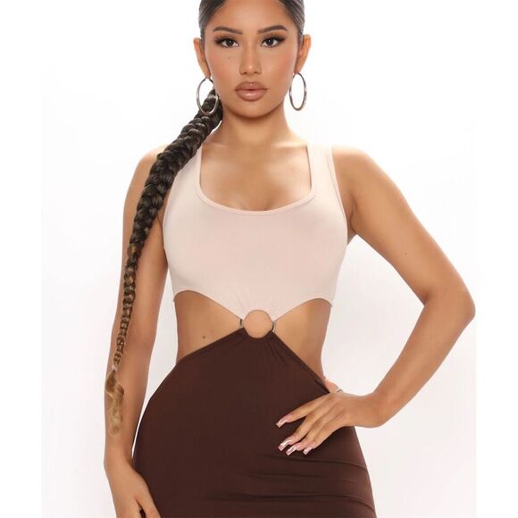 Hello Baby cut out block color Maxi Dress - Brown/combo size M - Picture 1 of 14